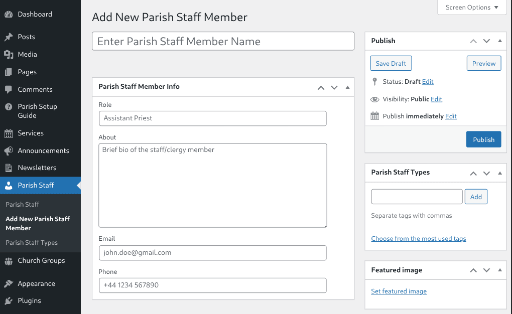Add Parish Staff - Custom Post Type Admin UI