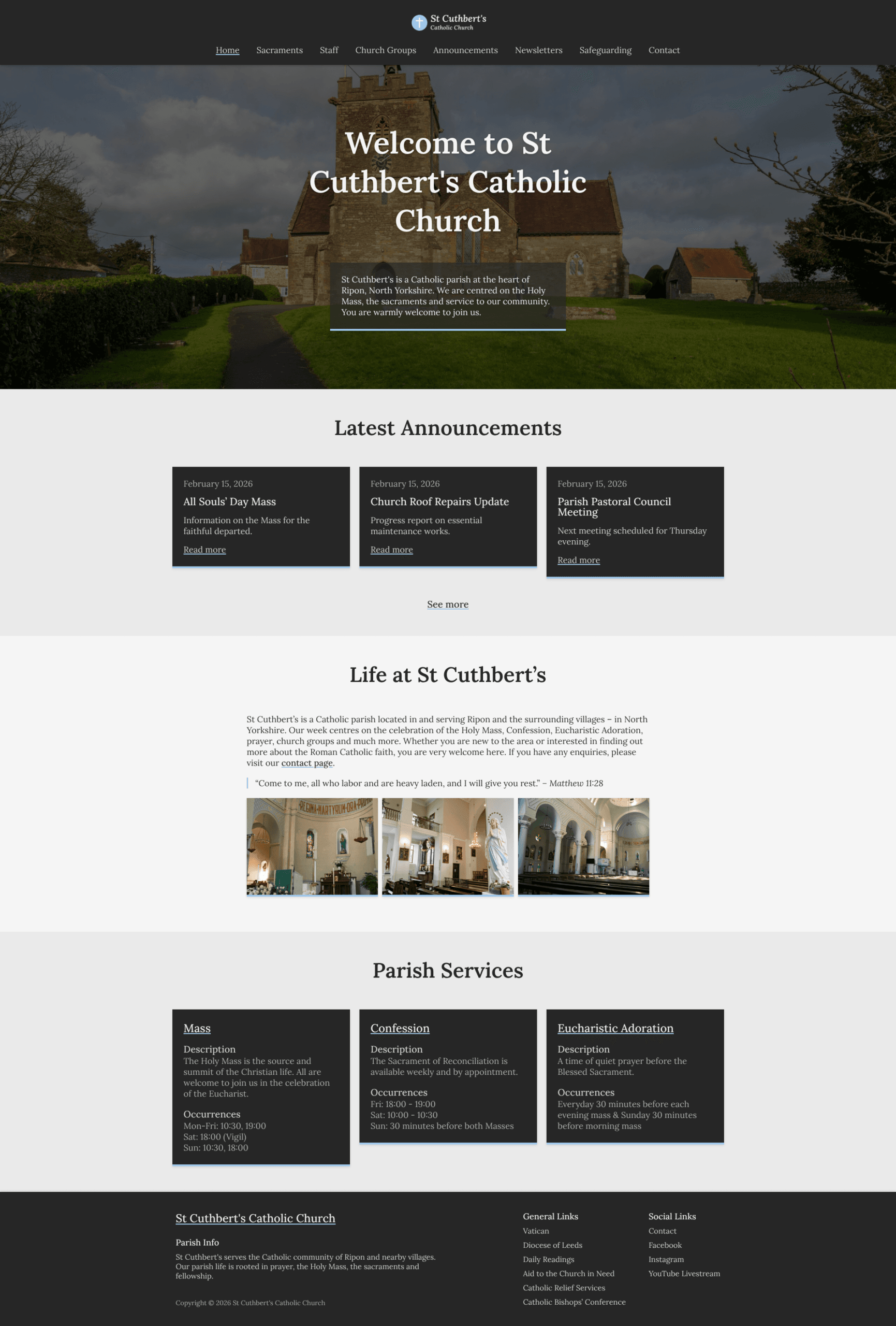 Front Page - Desktop View