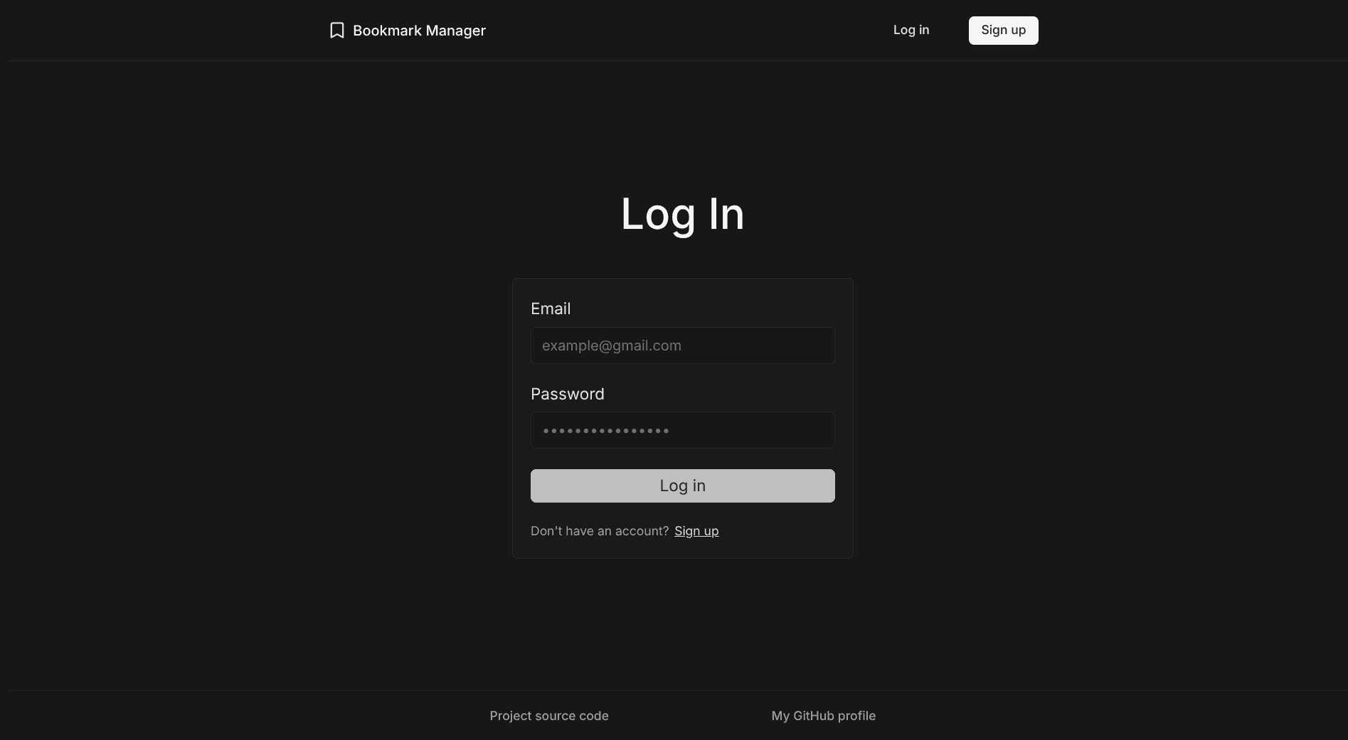 Log in page