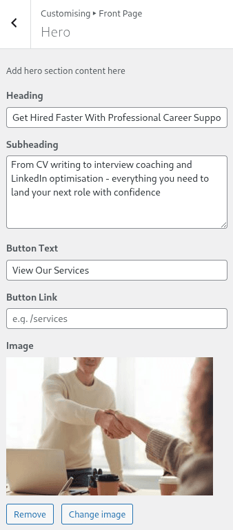 Hero section - Customizer